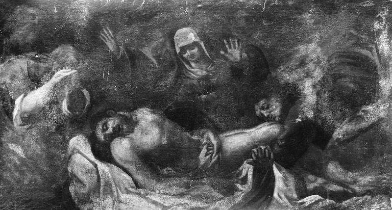 Tableau : La Déploration, huile sur toile ; avant restauration