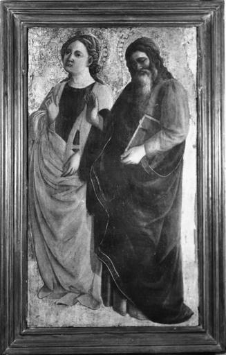 Tableau : Sainte Catherine d'Alexandrie et un saint, bois peint