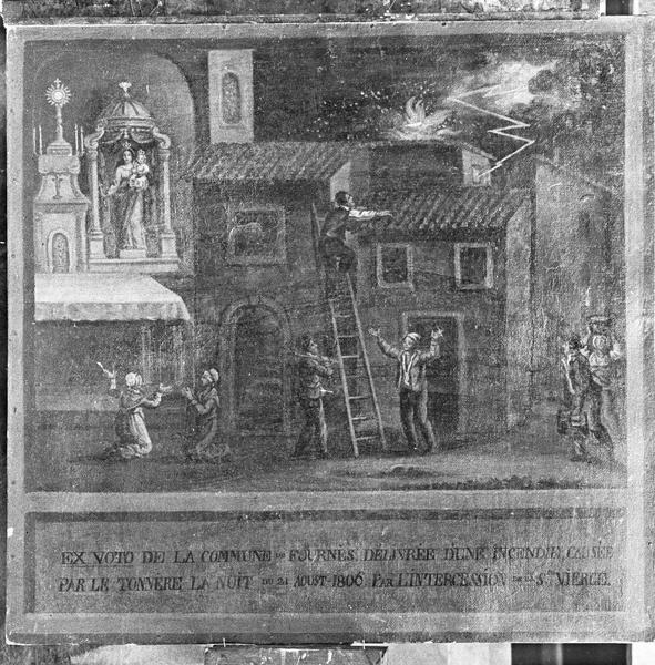 Tableau, ex-voto de la commune de Fournès à la suite d'un incendie