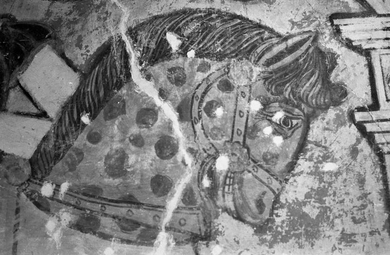 Peinture monumentale, salle dite des Preux : la légende des Neuf Preux, détail de la tête du cheval d'Hector de Troye