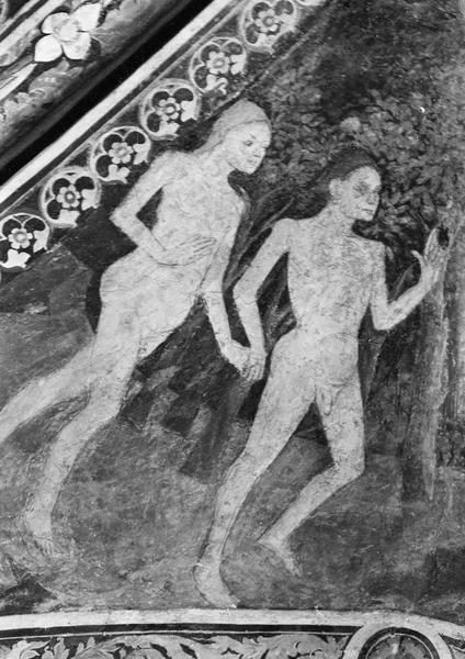 Peinture monumentale, deuxième travée, voûtain ouest : Adam et Eve, détail