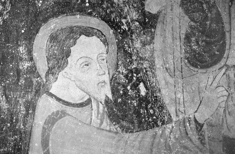 Peinture monumentale, troisième chapelle nord de la nef, mur est : l'incrédulité de l'apôtre saint Thomas, visage du saint