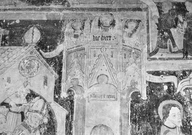 Peinture monumentale, troisième chapelle nord de la nef, mur est : dais de saint Thomas d'Aquin, sommet