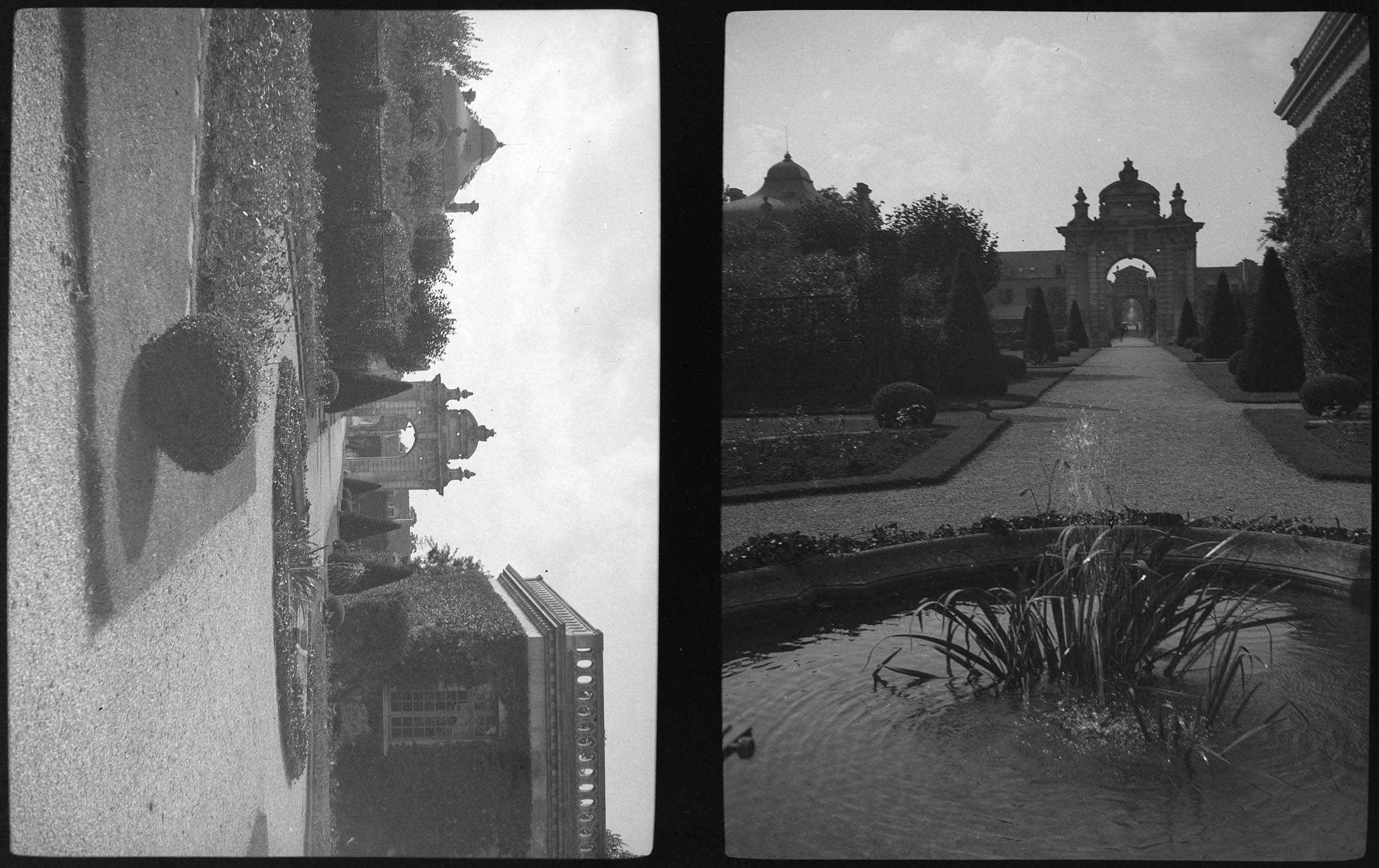 Porte d'entrée, vue prise des jardins