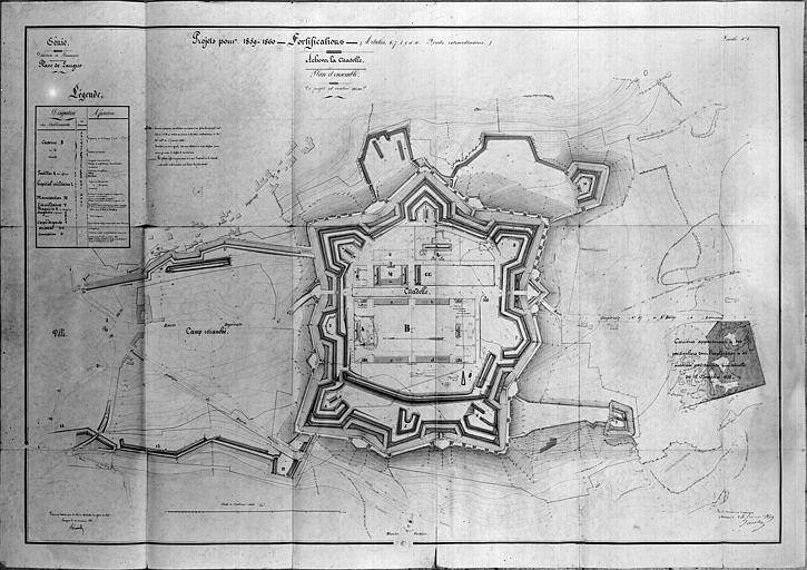 Plan d'ensemble des projets pour 1859-1860 : fortifications, achever la citadelle