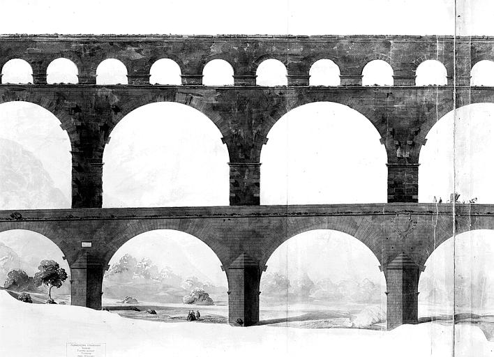 Aquarelle de la face orientale, plan de la 4ème et 5ème arche