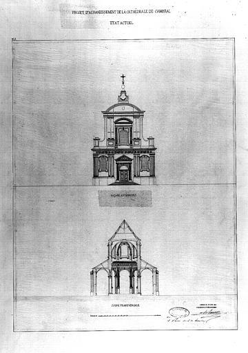 Plan de l'état de la façade antérieure et de la coupe transversale