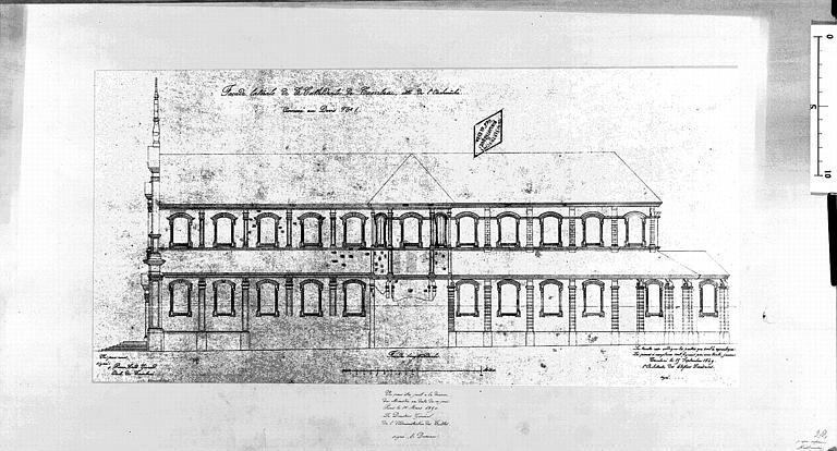 Plan de la façade latérale côté archevéché