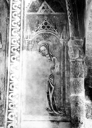 Intérieur, paroi est, peinture murale : Sainte femme, Vierge de l'Annonciation