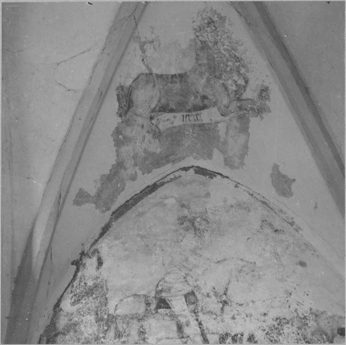 peintures monumentales : Saint Georges terrassant le dragon, le Lion de saint Marc, un Abbé de Theuley