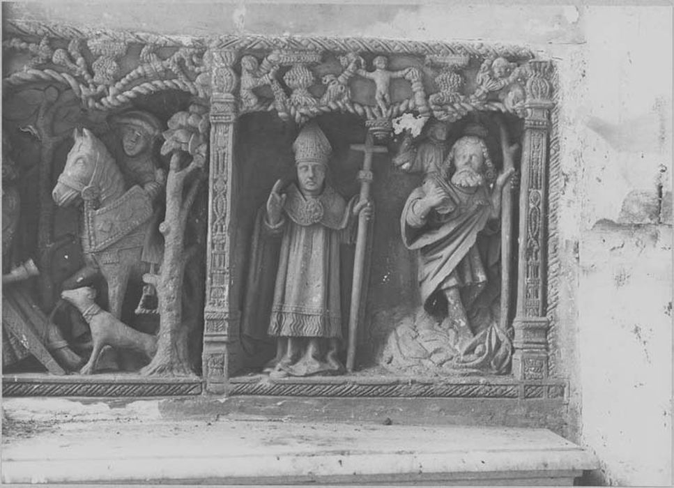 retable, bas-relief : la Chasse de saint Hubert