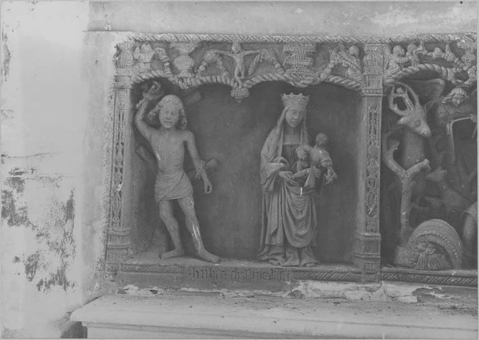 retable, bas-relief : la Chasse de saint Hubert