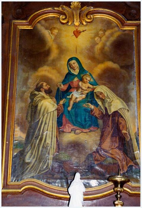tableau d'autel : Vierge à l'Enfant donnant le scapulaire (autel secondaire)