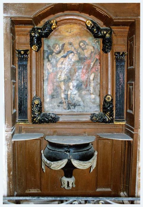 tableau d'autel : Baptême du Christ, retable des fonts baptismaux