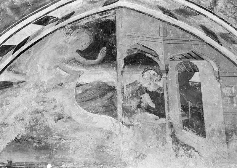 Peinture monumentale, chapelle latérale sud, mur ouest : apparition de saint Sébastien à sainte Lucine