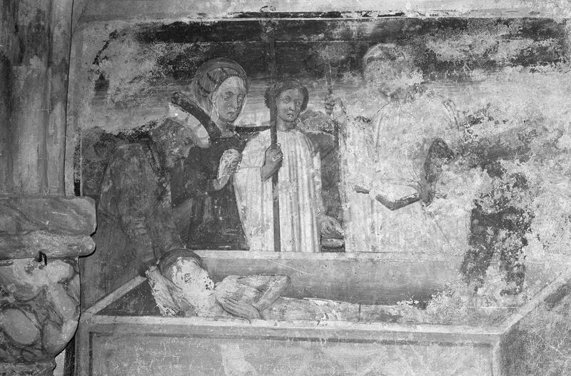 Peinture monumentale, chapelle latérale sud, mur ouest : ensevelissement de saint Sébastien