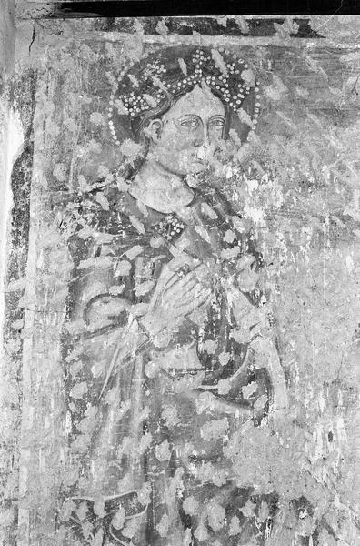 Peinture monumentale, mur ouest : sainte Marguerite d'Antioche (avant restauration), détail du buste