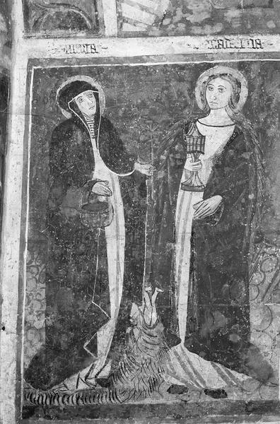 Peinture monumentale, mur nord de la nef : sainte Marthe et sainte Madeleine