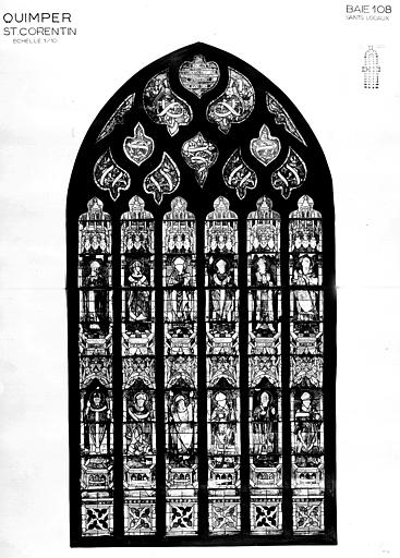 Saints locaux, panneau de vitrail, baie 108