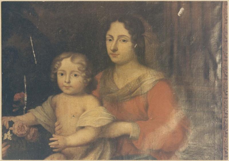 tableau, cadre : la Vierge à l'Enfant avec saint Jean-Baptiste, vue partielle