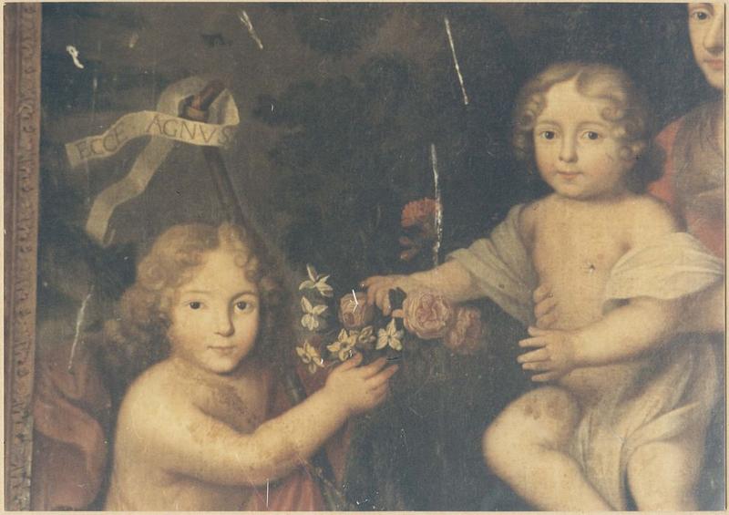 tableau, cadre : la Vierge à l'Enfant avec saint Jean-Baptiste, vue partielle