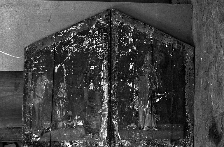 Saint Hubert et saint Claude, triptyque en bois peint, face interne des deux volets