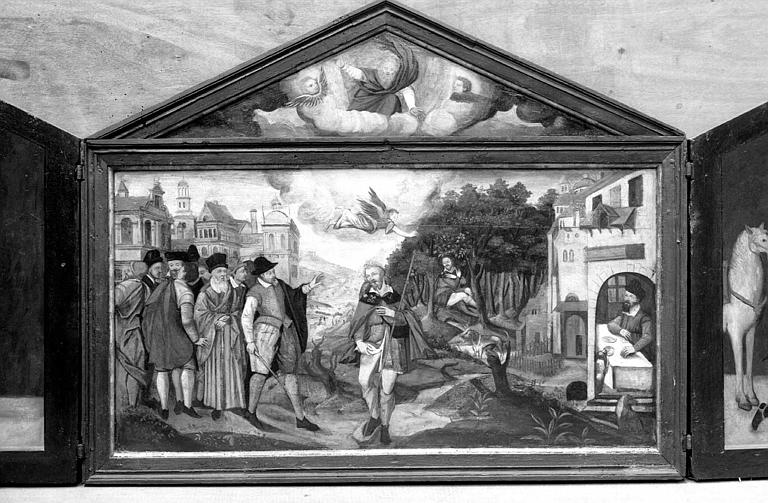 Vie de saint Roch, triptyque en bois peint, fond de table