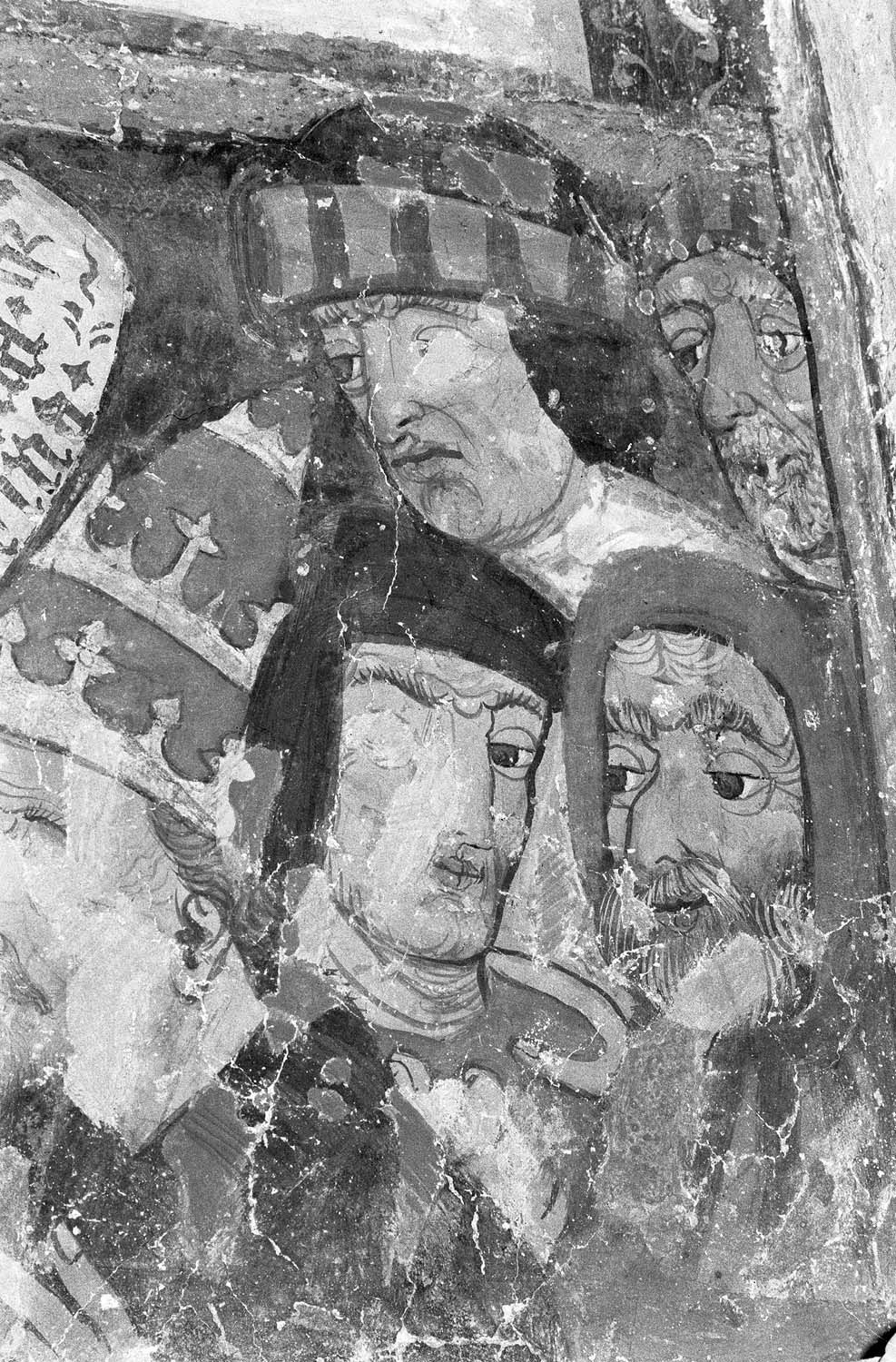 Peinture murale du mur nord de la première chapelle ouest, Sainte-Catherine, fragment des scènes inférieures