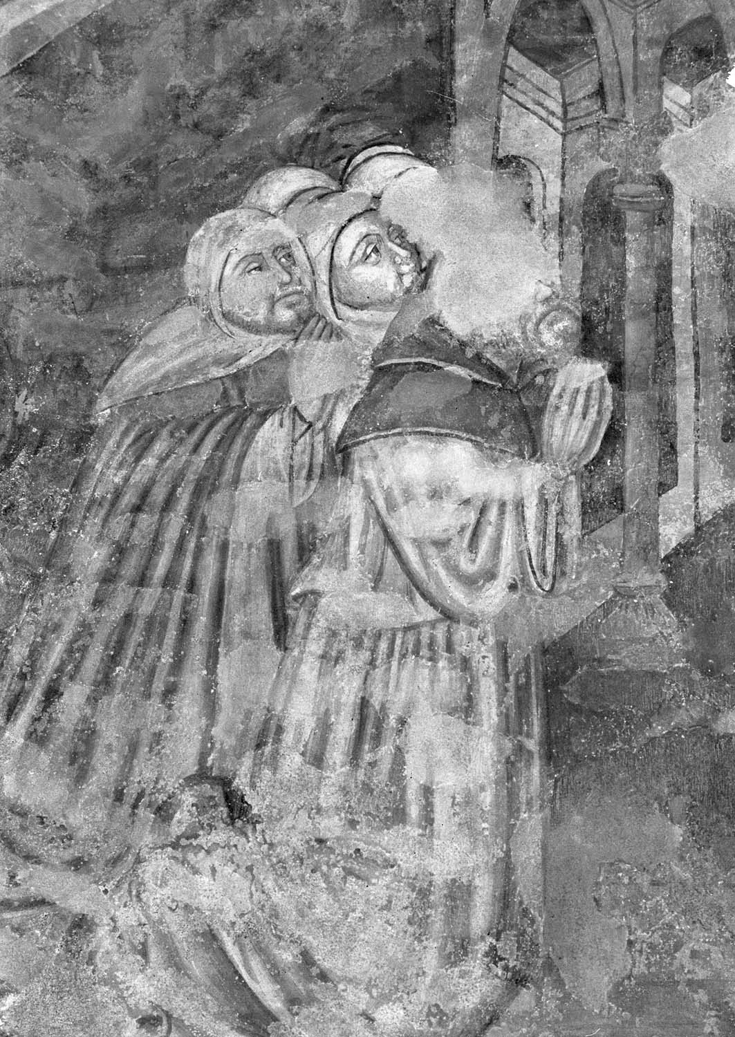 Peinture murale du mur ouest de la quatrième chapelle, scènes de la vie de la Vierge