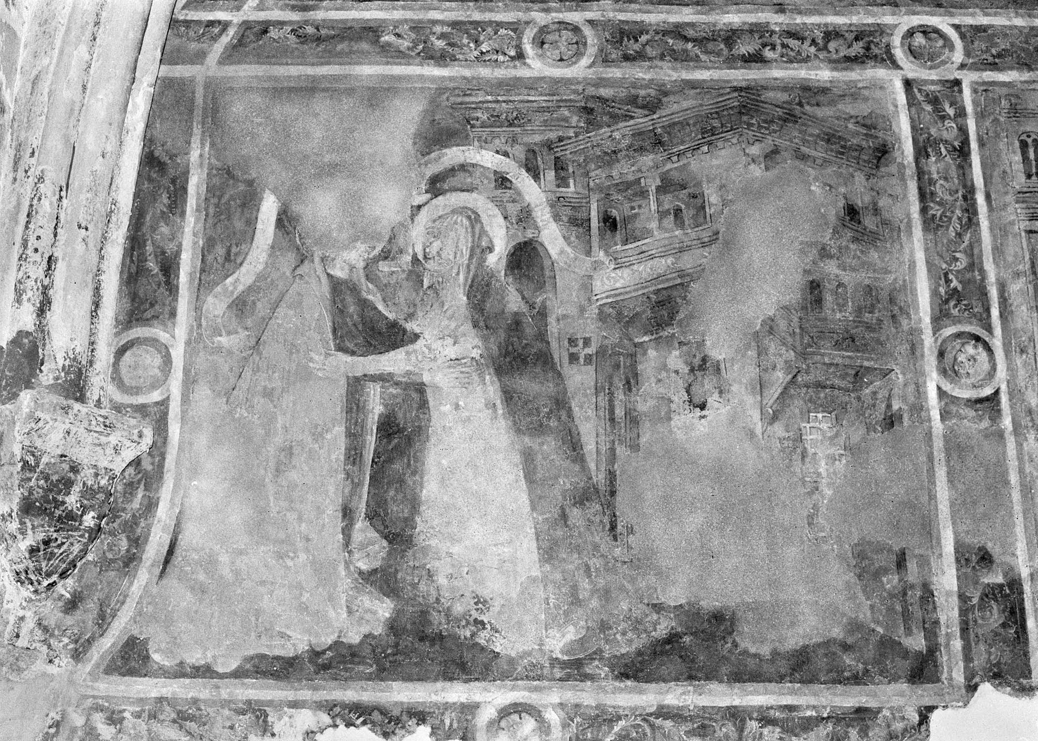 Peinture murale du mur ouest de la quatrième chapelle, la Visitation