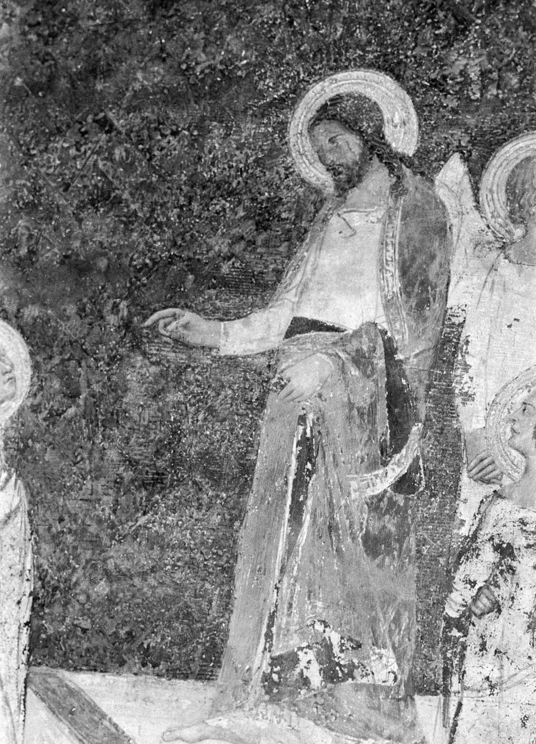 Peinture murale de la chapelle Saint-Martial, paroi III, registre inférieur, partie gauche, le Christ et Saint-Martial