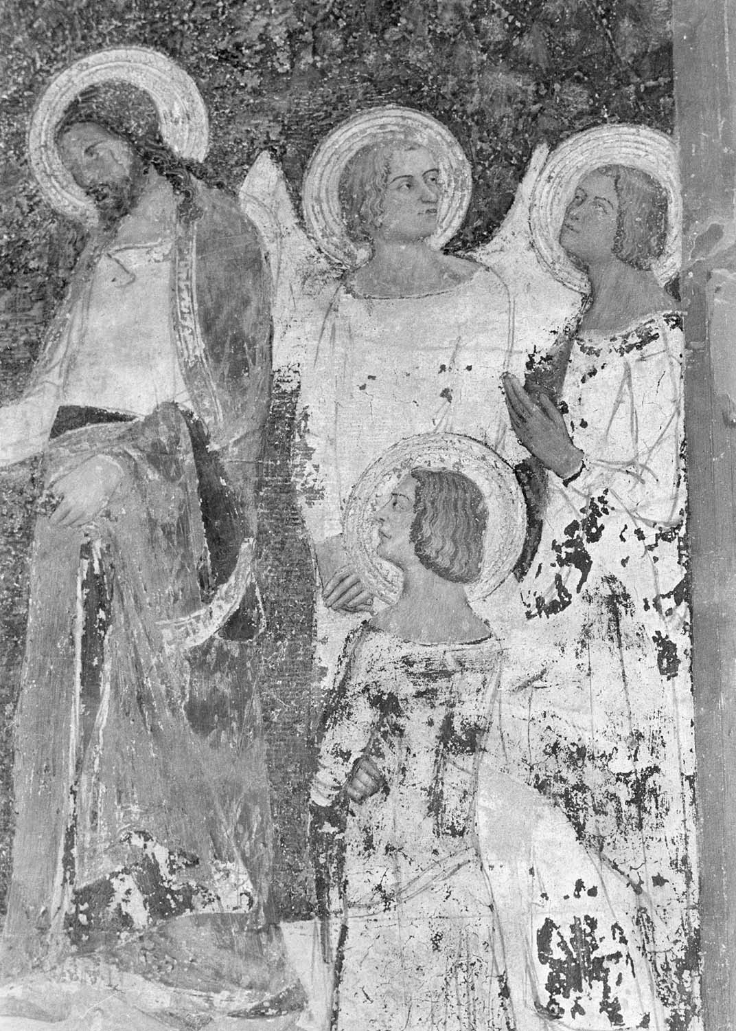 Peinture murale de la chapelle Saint-Martial, paroi III, registre inférieur, partie gauche, le Christ et Saint-Martial, détail