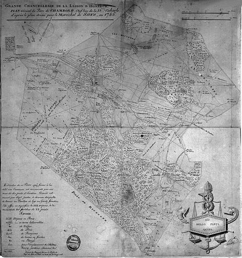 Plan général du parc, d'après le plan dressé pour le Maréchal de Saxe en 1745 (dessin à la plume)