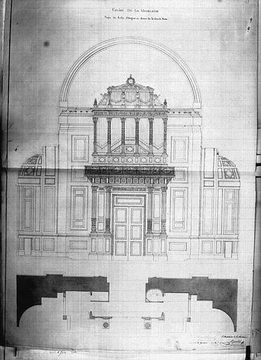 Projet de buffet d'orgue au-dessus de la grande porte : Plan et élévation