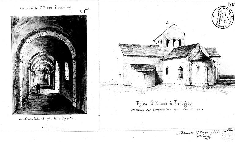 Croquis : Ensemble est. Vue intérieure de la nef vers le choeur