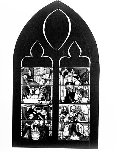 Panneau de vitrail, baie 3 : Vie de la Vierge