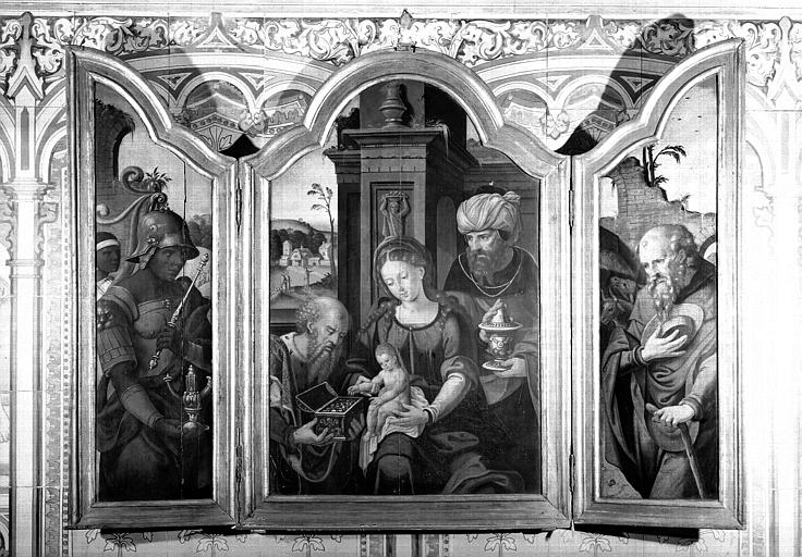 Adoration des mages, panneaux peints en grisaille du triptyque