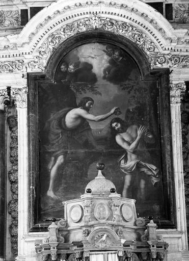 Retable du maître-autel, tableau : Le Baptême du Christ, tabernacle