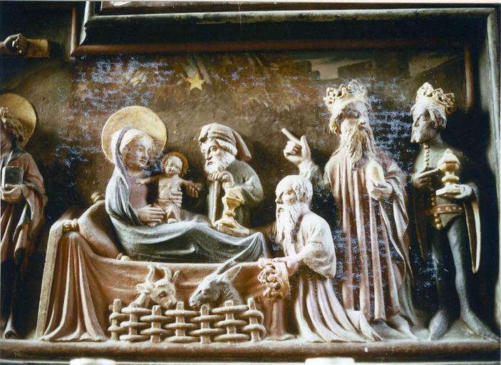 retable, haut-relief : L'Adoration des Mages, détail