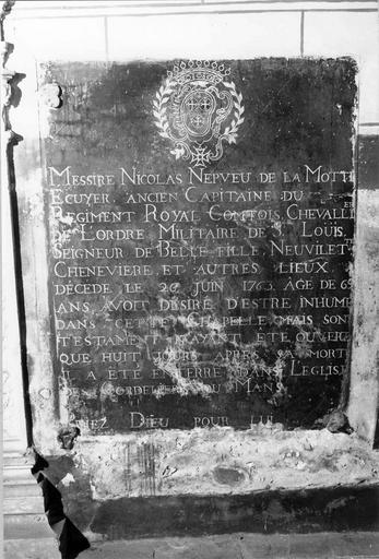 plaque funéraire de Nicolas Nepveu de la Motte