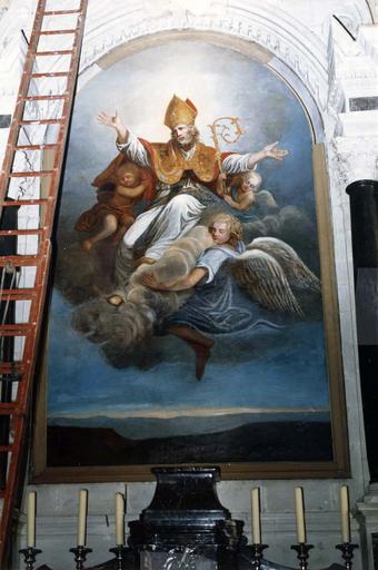 tableau du retable du maître-autel : Saint Martin enlevé par les anges, après restauration