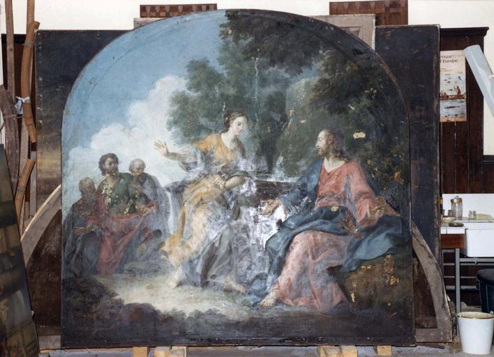 tableau : Jésus et la samaritaine, avant restauration