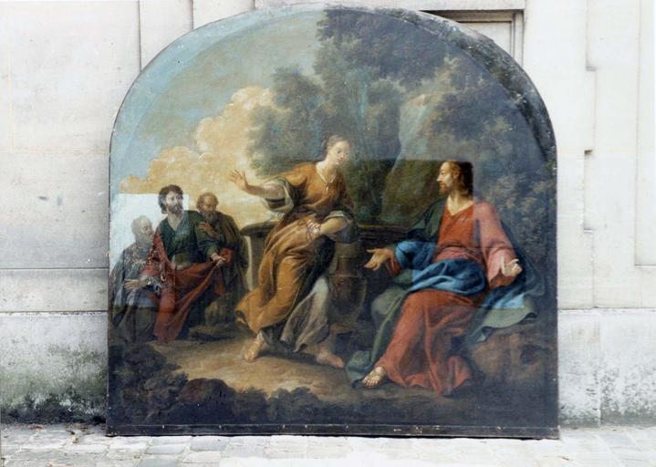 tableau : Jésus et la samaritaine, en cours de restauration