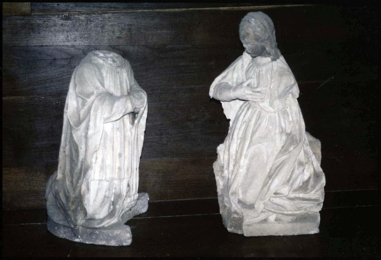 2 statues : Vierge et donateur provenant d'un gourpe de La Nativité - © Ministère de la Culture (France), Médiathèque du patrimoine et de la photographie (objets mobiliers), tous droits réservés