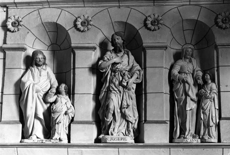 statues du retable du croisillon sud du transept : saint Joachim, saint Joseph, Education de la Vierge