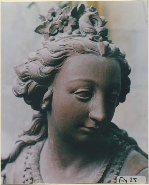 statue : Sainte Cécile jouant de l'orgue, détail