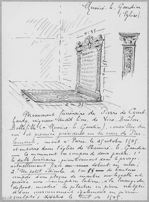 monument et dalle funéraires de Pierre de Couthardy, seigneur de Bellefille