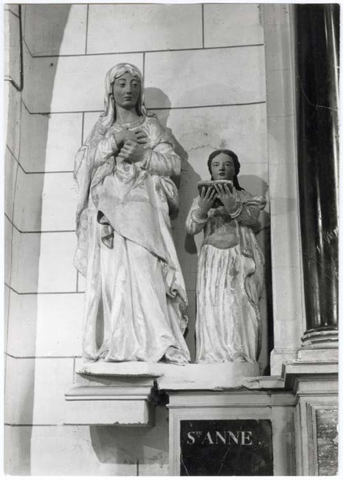 groupe sculpté : Education de la Vierge, retable latéral sud