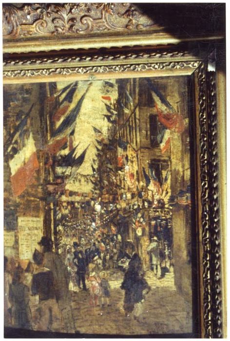 tableau : détail, Fête nationale dans une rue pavoisée