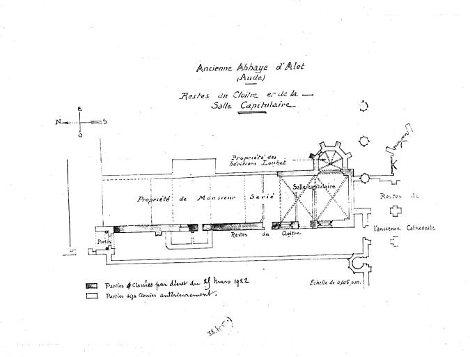 Plan des restes du cloître et de la salle capitulaire